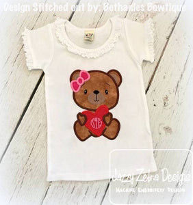 Girl Bear with Heart appliqué machine embroidery design