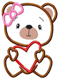 Girl Bear with Heart appliqué machine embroidery design