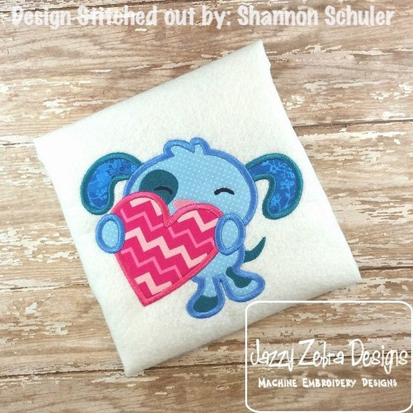 Puppy with heart appliqué machine embroidery design