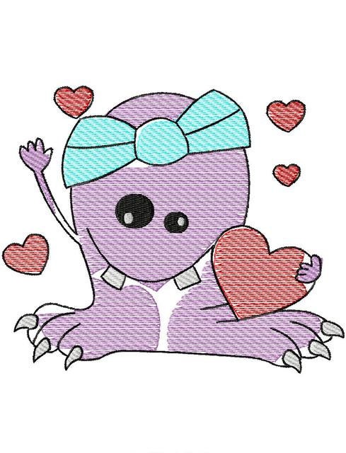 Girl Monster Love sketch machine embroidery design