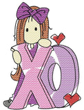 Valentine's day Girl XO Sketch machine Embroidery Design