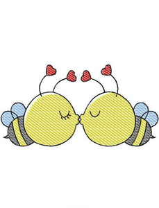 Bee kissing Valentine Day sketch machine embroidery design