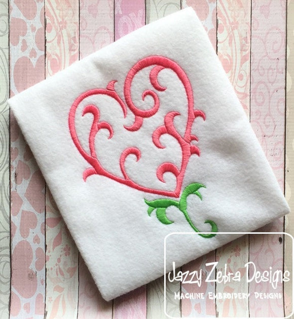 Swirly Heart flower machine embroidery design