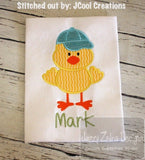 Boy Chick wearing baseball hat appliqué machine embroidery design