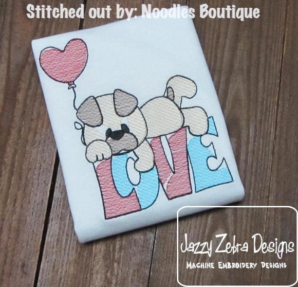 Valentine's day love puppy sketch machine embroidery design