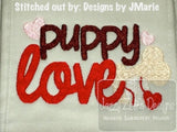 Puppy Love saying filled machine embroidery design