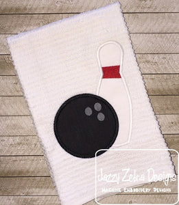 Bowling pin and ball appliqué machine embroidery design
