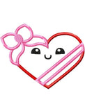 Valentine Heart girl with bow and face appliqué machine embroidery design