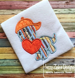 Dinosaur with heart appliqué machine embroidery design