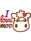 I love Moo saying Cow appliqué machine embroidery design