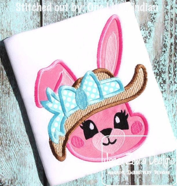 Bunny Girl with floppy hat appliqué machine embroidery design