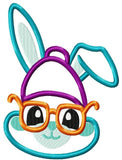 Hipster Bunny wearing glasses and hat appliqué machine embroidery design