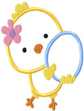 Easter Chick girl with flower and Easter egg appliqué machine embroidery design