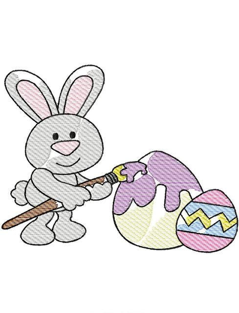 Easter bunny painting egg sketch machine embroidery design