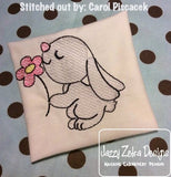 Spring Bunny with flower sketch machine embroidery design