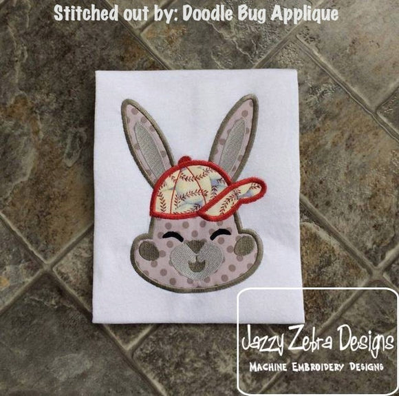 Bunny with baseball hat appliqué machine embroidery design