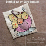 Easter Chicks in Umbrella sketch machine embroidery design