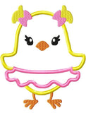 Easter Chick girl with pigtails appliqué machine embroidery design