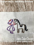 Princess with Horse Satin Stitch Machine Embroidery Design