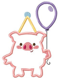 Pig with Birthday Balloon Appliqué Machine Embroidery Design