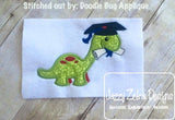 Dinosaur wearing graduation cap with diploma appliqué machine embroidery design