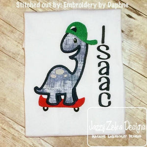 Skateboarding Dinosaur appliqué machine embroidery design