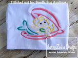 Mermaid in clam shell satin stitch machine embroidery design