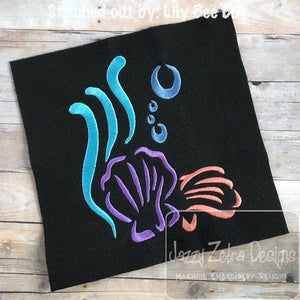 Sea Shell with Seaweed satin stitch machine embroidery design