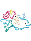 Mermaid with Dolphin satin stitch machine embroidery design