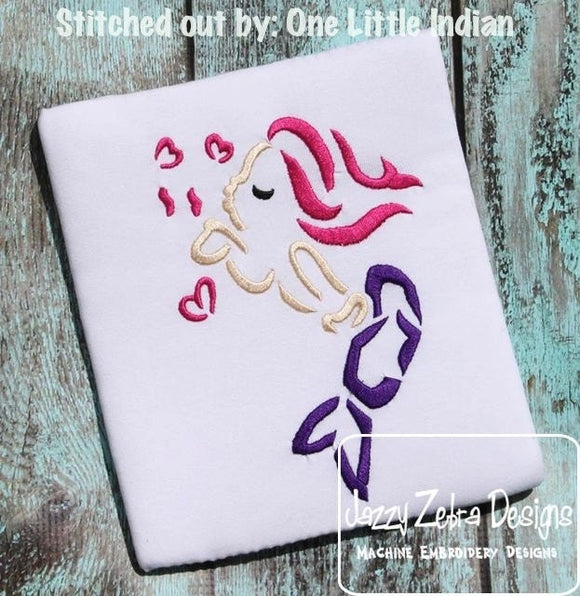 Mermaid blowing kisses satin stitch machine embroidery design