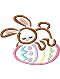 Sleeping Bunny on Easter egg satin stitch machine embroidery design