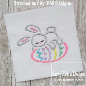 Sleeping Bunny on Easter egg satin stitch machine embroidery design