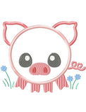 Circle Pig applique machine embroidery design