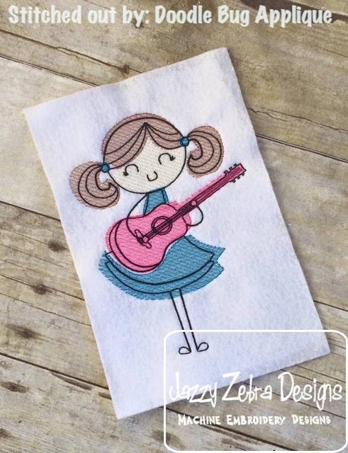 Girl with Guitar Sketch Machine Embroidery Design