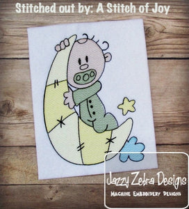 Baby Boy on Moon Sketch machine Embroidery Design