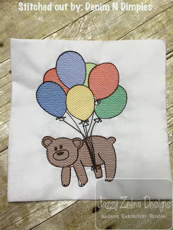 Birthday bear with balloons sketch machine embroidery design