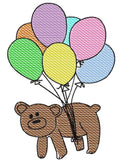 Birthday bear with balloons sketch machine embroidery design