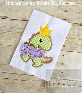 Princess Dinosaur with crown and bean stitch tutu skirt applique machine embroidery design