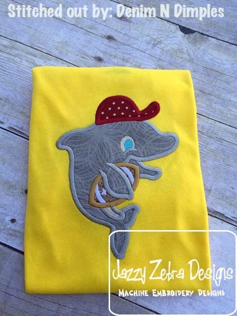 Dolphin playing football appliqué machine embroidery design