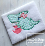Girl Shark with tea set appliqué machine embroidery design