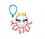 Octopus Princess with balloon birthday appliqué machine embroidery design