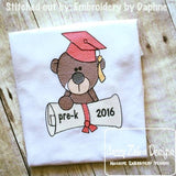 Bear Graduation sketch machine embroidery design