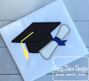 Graduation Hat with diploma appliqué machine embroidery design