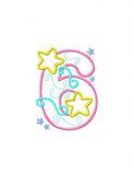 6th Birthday Stars Applique Machine Embroidery Design