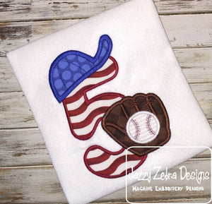 Baseball 5th birthday appliqué machine embroidery design