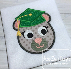 Bear Girl wearing graduation cap appliqué embroidery design