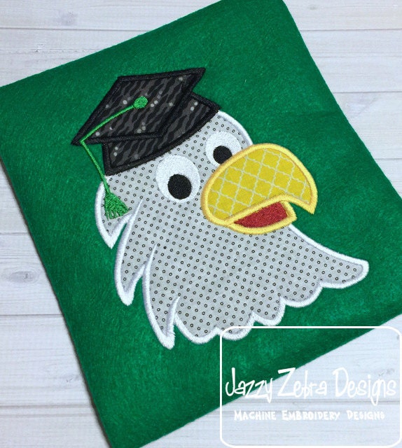 American Eagle wearing graduation cap appliqué machine embroidery design