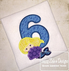 Mermaid Sixth Birthday Applique Machine Embroidery Design