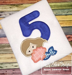 5th birthday mermaid appliqué machine embroidery design