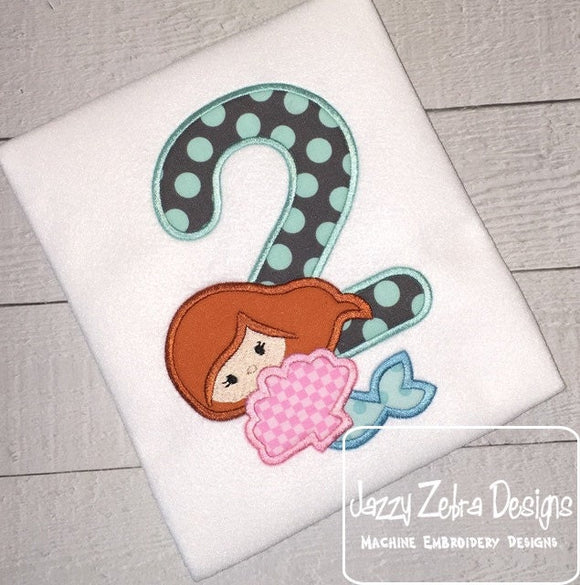 Mermaid 2nd Birthday appliqué machine embroidery design
